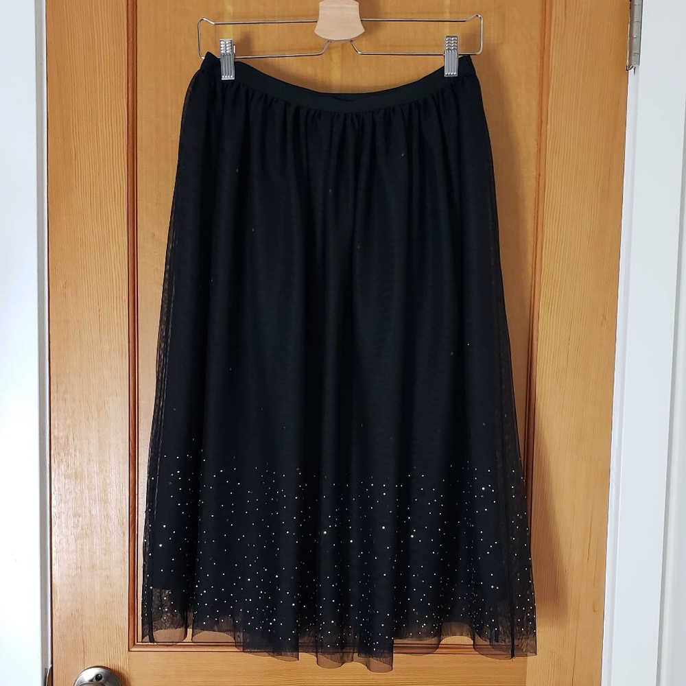 Black Embellished Tulle Skirt